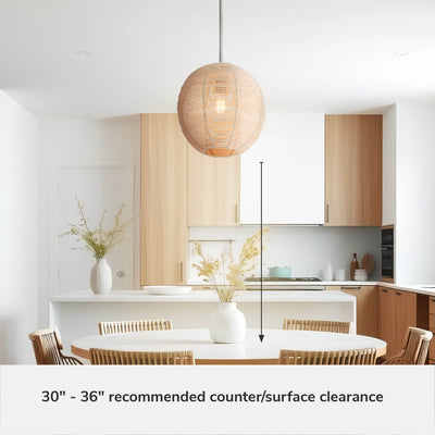 Berkeley 13-inch 1-light Brushed Nickel Orb Pendant with Natural Rattan Shade