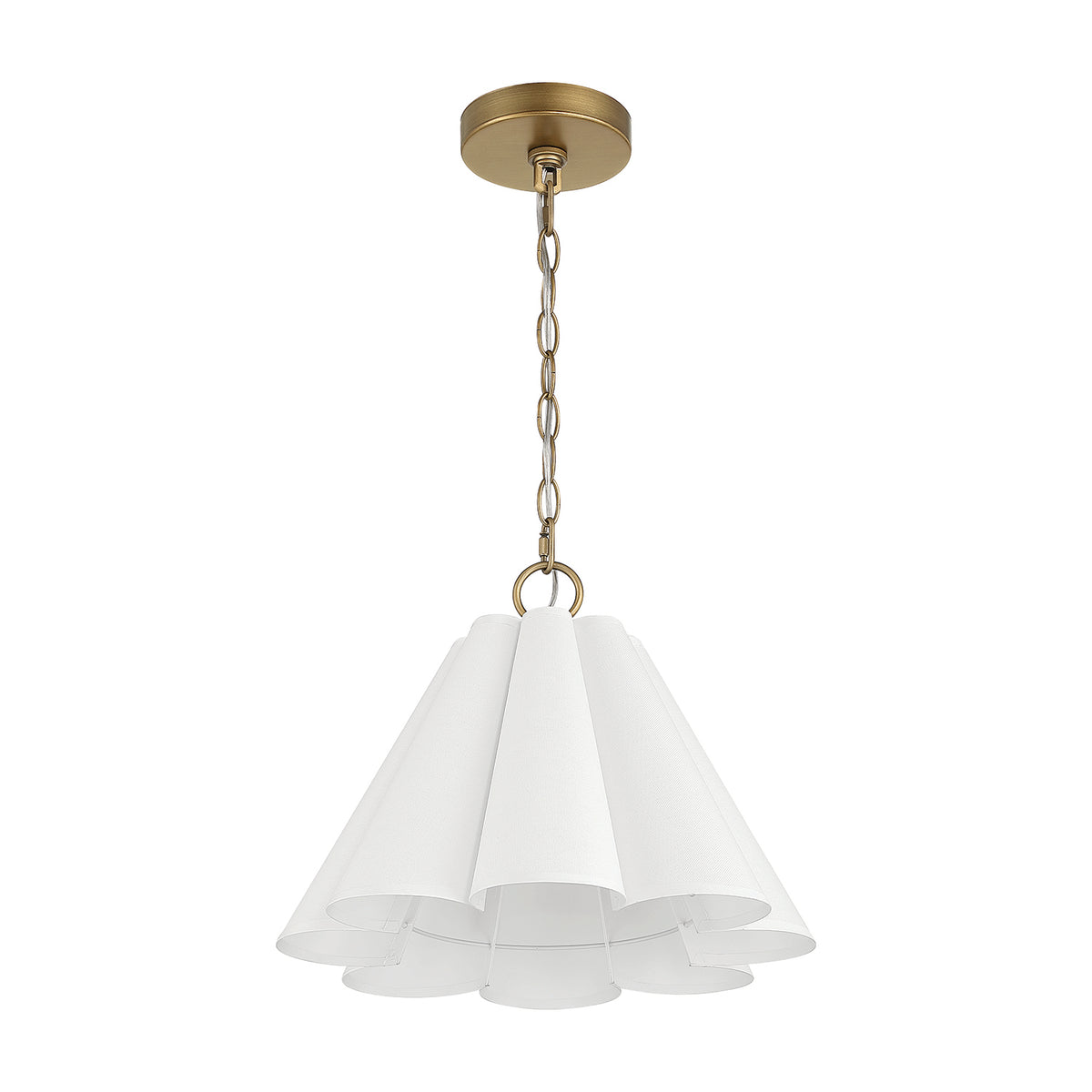 Isabella Scalloped 14-inch 1-light Luxe Gold and Off White Linen Pendant with White Linen Fabric Shade