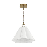 Isabella Scalloped 14-inch 1-light Luxe Gold and Off White Linen Pendant with White Linen Fabric Shade