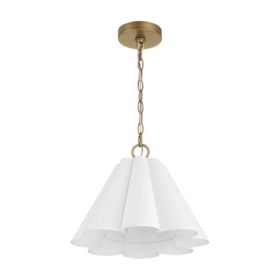 Isabella Scalloped 14-inch 1-light Luxe Gold and Off White Linen Pendant with White Linen Fabric Shade