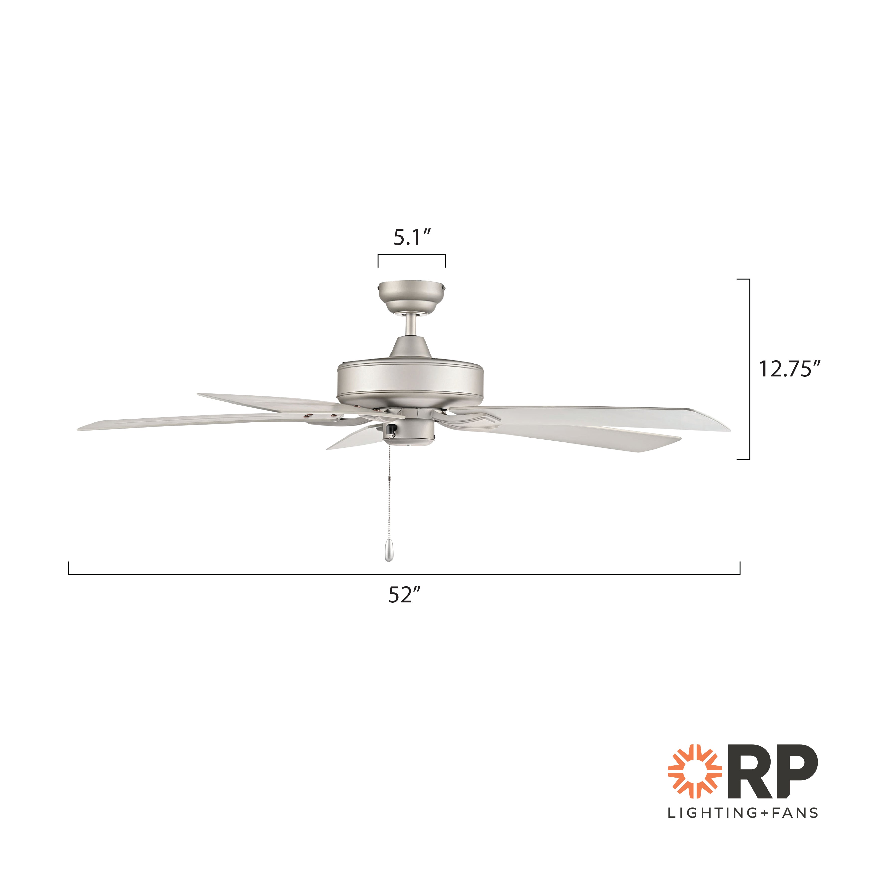 52 Inch Velbreeze AC Brushed Pewter Outdoor Ceiling Fan 5-Blade