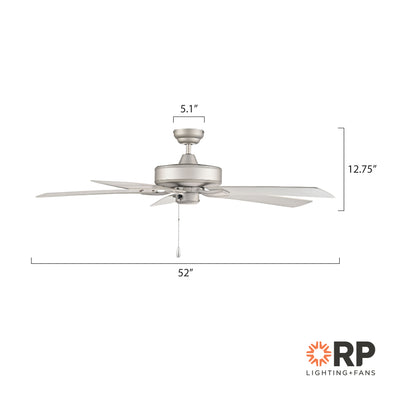 52 Inch Velbreeze AC Brushed Pewter Outdoor Ceiling Fan 5-Blade