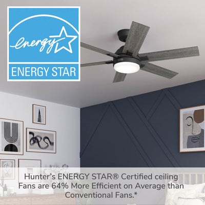 52 inch Georgetown ENERGY STAR® HunterExpress Matte Black Ceiling Fan with LED Light Kit and Handheld Remote