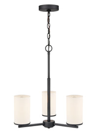 19-inch Verlana Matte Black 3-Light Etched White Glass Chandelier