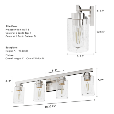 Hartland 31-inch 4-light Brushed Nickel Vanity Light with Seeded Glass
