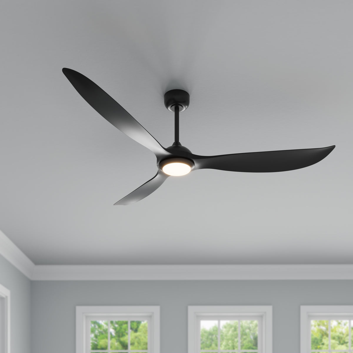 Wynleaf 72'' 3 Blades Matte Black Led indoor & Outdoor DC Ceiling Fan With Wall Control