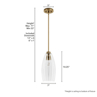 Rossmoor 7-inch 1-light Luxe Gold Pendant with Clear Fluted Glass