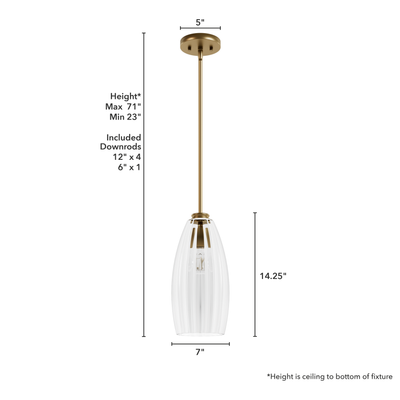 Rossmoor 7-inch 1-light Luxe Gold Pendant with Clear Fluted Glass