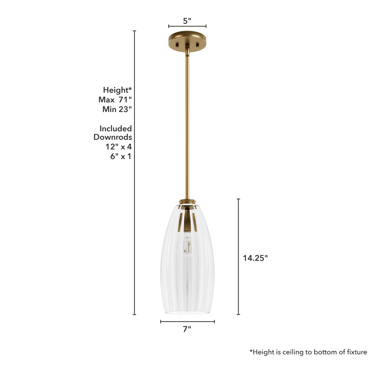 Rossmoor 7-inch 1-light Luxe Gold Pendant with Clear Fluted Glass