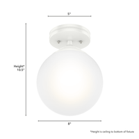 Hepburn 8-inch 1-light Matte White Semi-Flush Mount with Cased White Glass