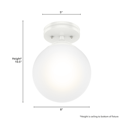 Hepburn 8-inch 1-light Matte White Semi-Flush Mount with Cased White Glass