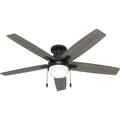 52 inch Anisten Matte Black Low Profile Ceiling Fan with LED Light Kit and Pull Chain