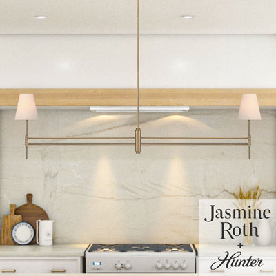 Camelia Stem 53-inch 2-light Luxe Gold and Off White Linen Linear Chandelier with White Linen Fabric Shade