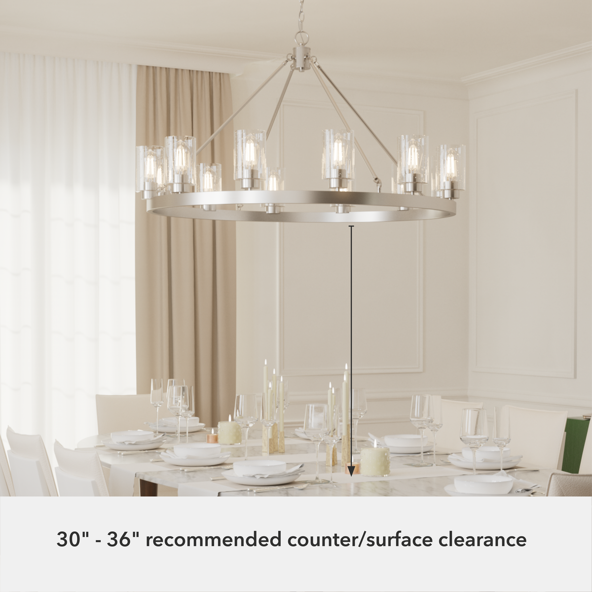 Hartland 44-inch 12-light Brushed Nickel Chandelier with Seeded Glass