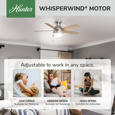 46 inch Anslee Brushed Nickel Low Profile Ceiling Fan with LED Light Kit and Pull Chain
