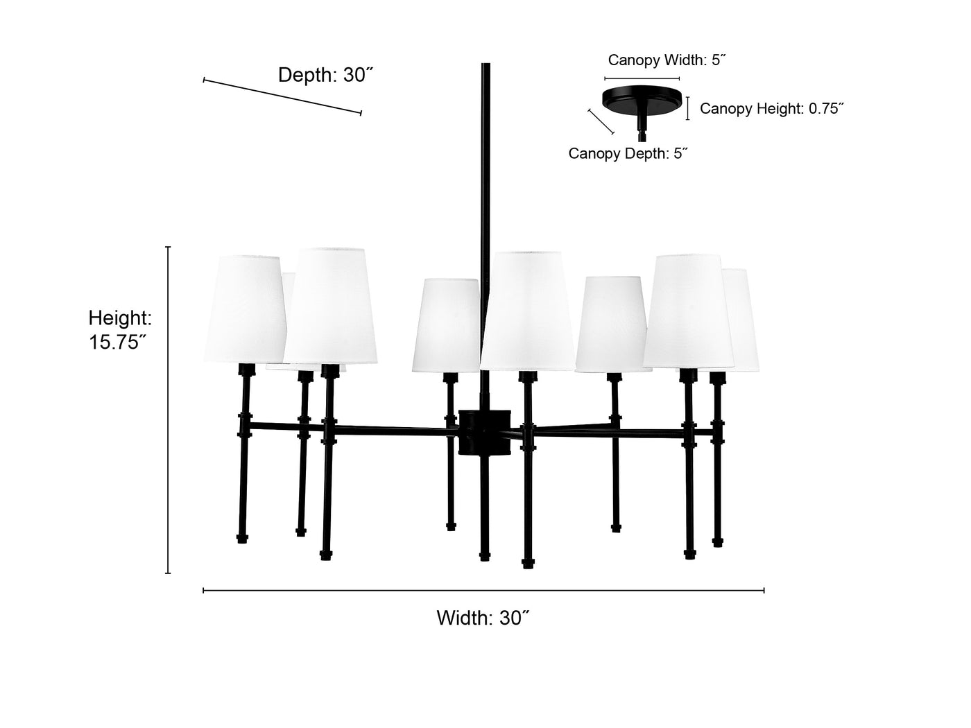 15.75'' Adorra Matte Black 8 Light Chandelier