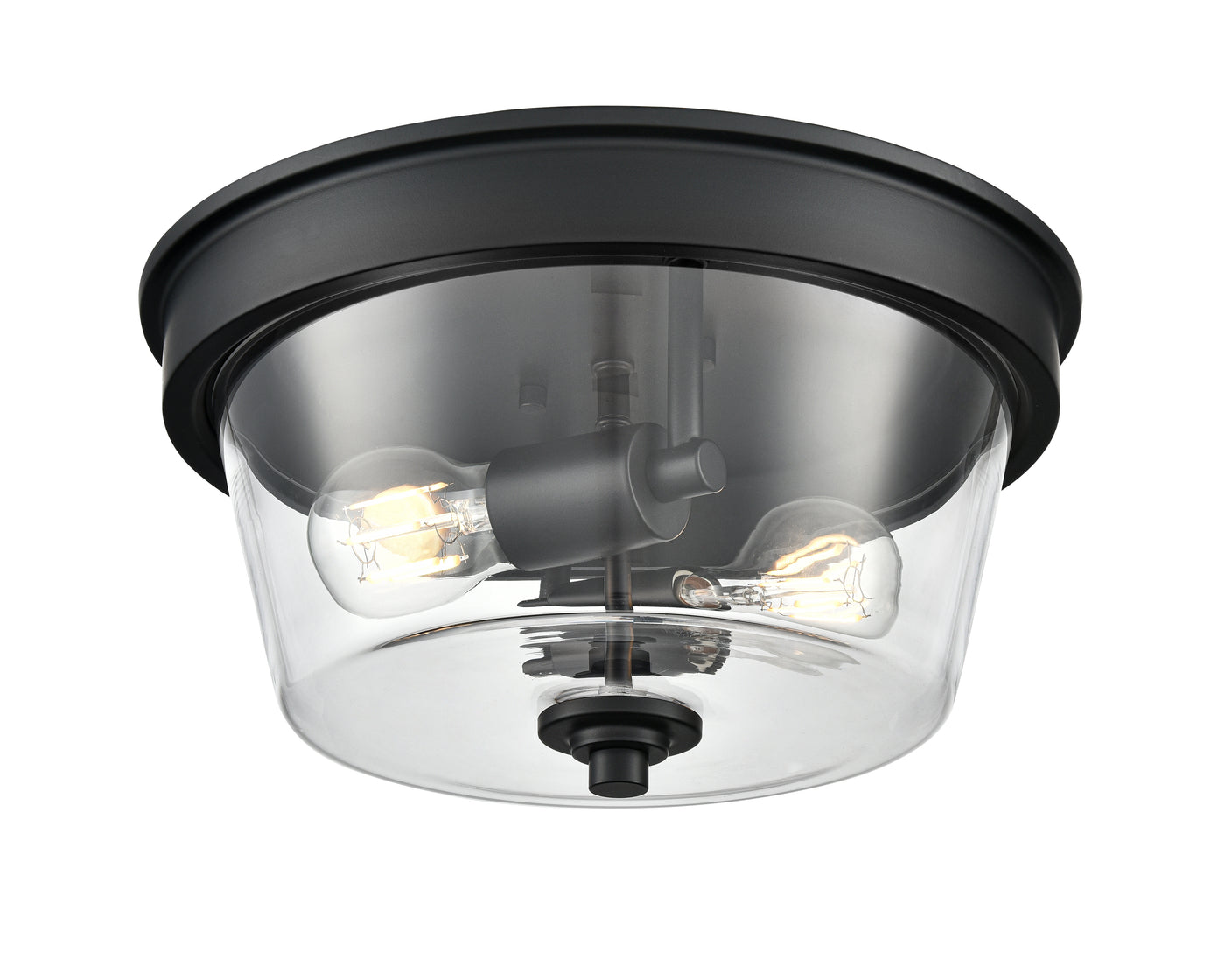 13-inch Strayhan Matte Black 2-Light Clear Glass Flush Mount Ceiling Light