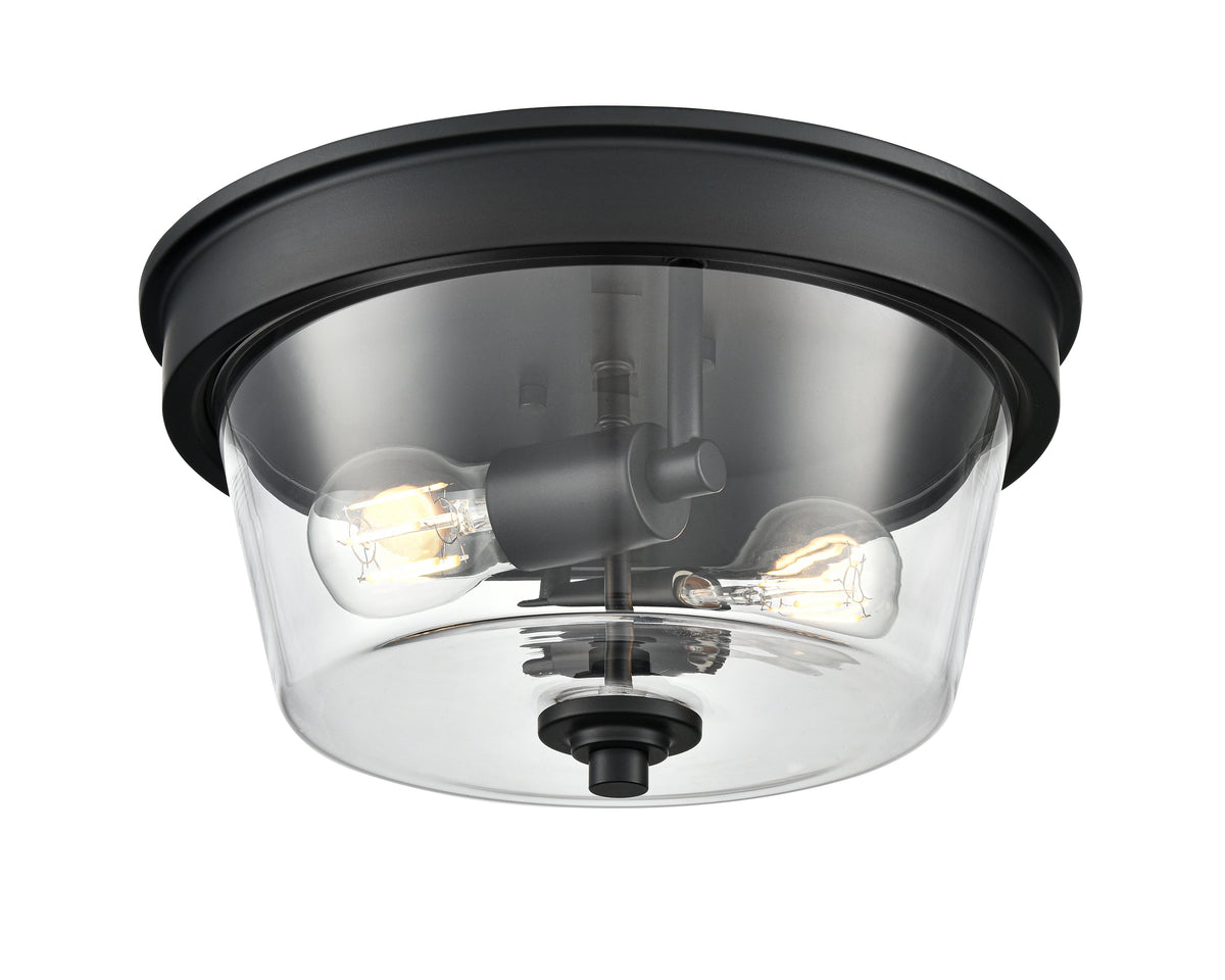 13-inch Strayhan Matte Black 2-Light Clear Glass Flush Mount Ceiling Light