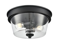13-inch Strayhan Matte Black 2-Light Clear Glass Flush Mount Ceiling Light