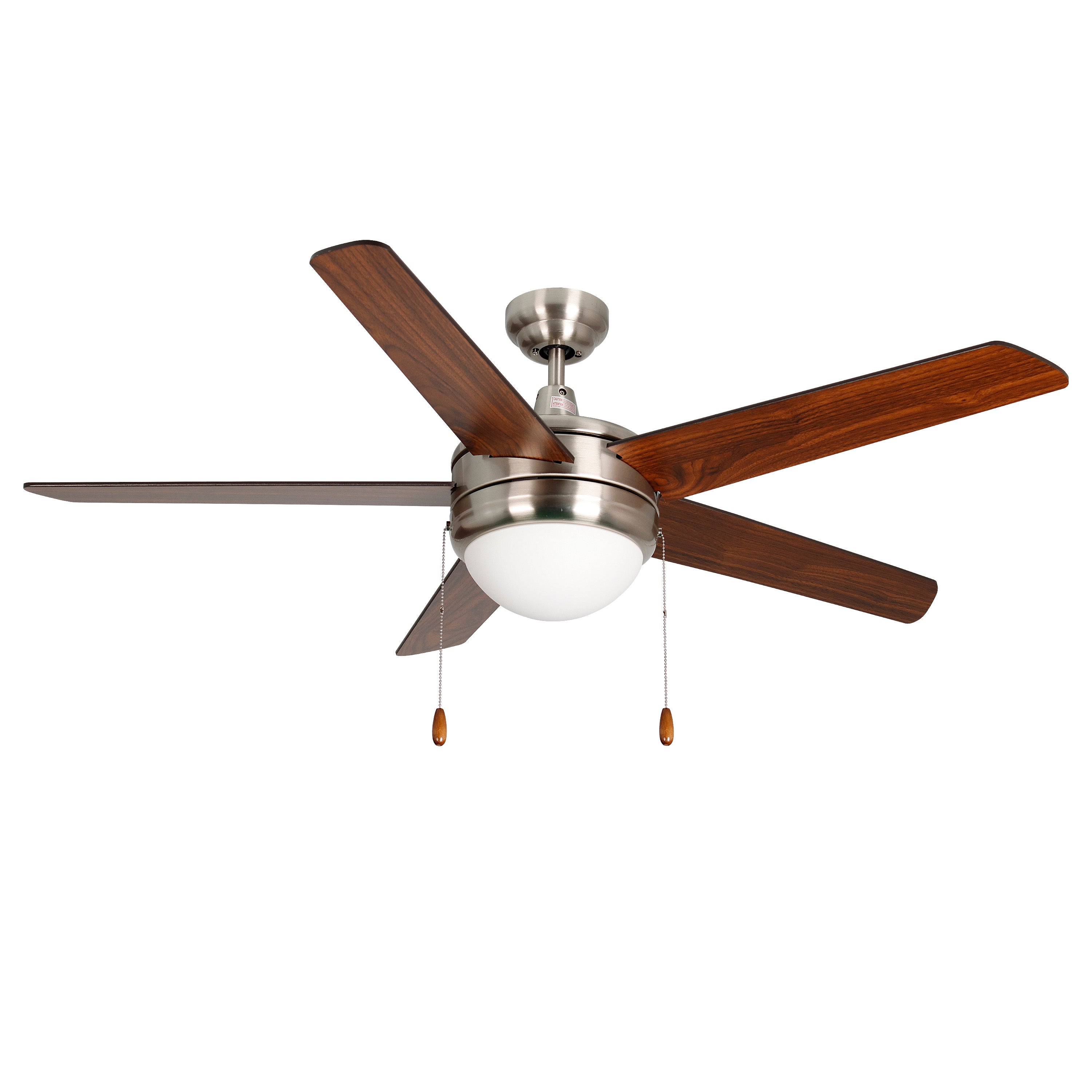 50 Inch Mirage AC Brushed Nickel Indoor Ceiling Fan 5 Walnut Blade 2 Lights Reversible