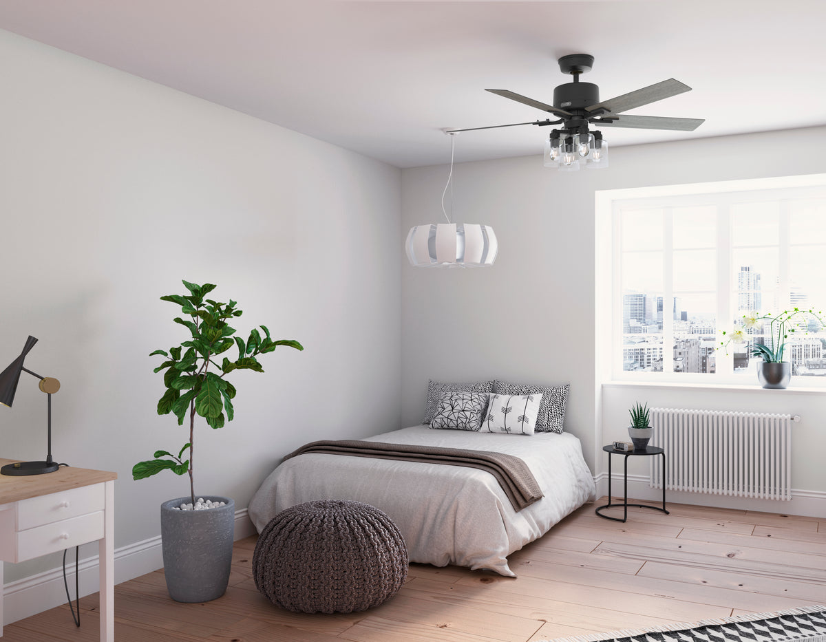 52 inch Techne Wi-Fi HunterExpress Matte Black Ceiling Fan with LED Light Kit and Handheld Remote
