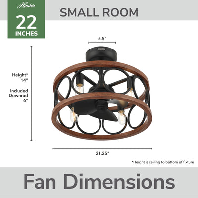 22 inch Haven Fandelier Matte Black Ceiling Fan with Light Kit and Handheld Remote