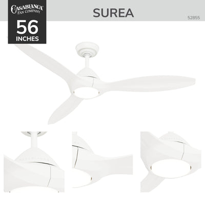 Casablanca 56 inch Surea ENERGY STAR® Fresh White Damp Rated Ceiling Fan with LED Light Kit and Wall Control and Handheld Remote