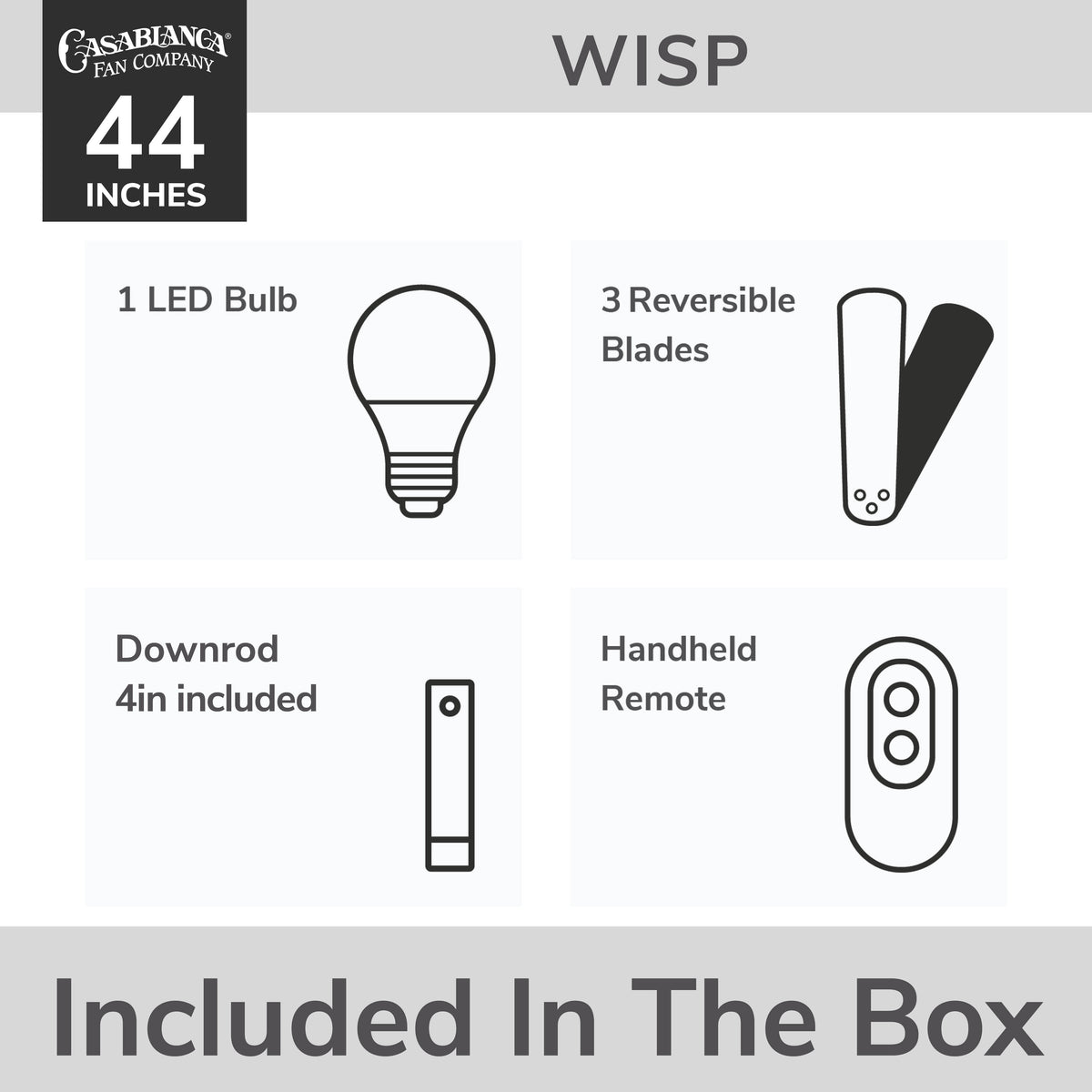 Casablanca 44 inch Wisp Fresh White Ceiling Fan with LED Light Kit and Handheld Remote