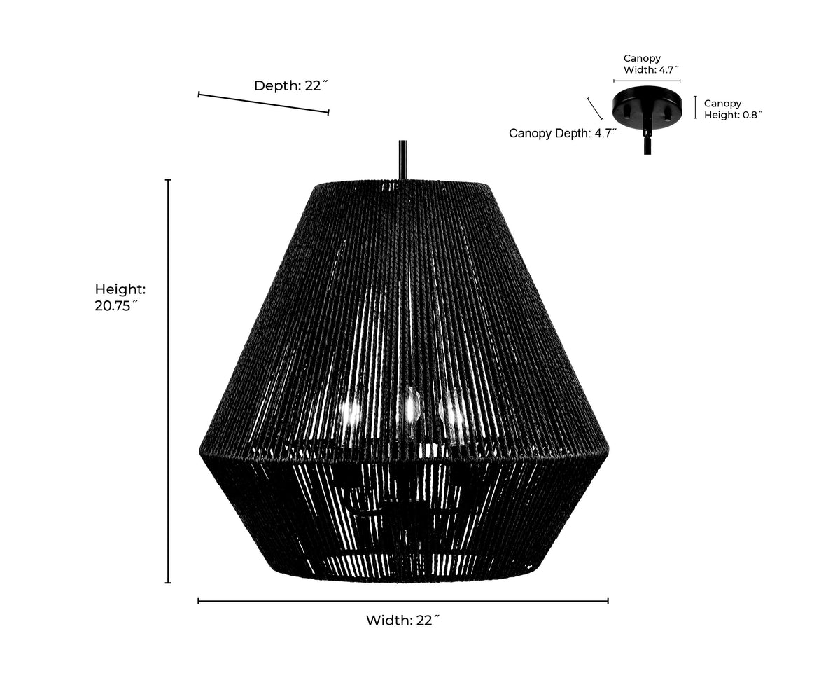 20.75'' Elise Matte Black 3 Light Pendant