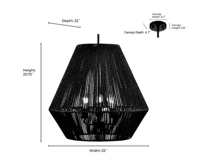 20.75'' Elise Matte Black 3 Light Pendant