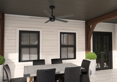 52 inch Burton Matte Black Damp Rated Ceiling Fan and Wall Control