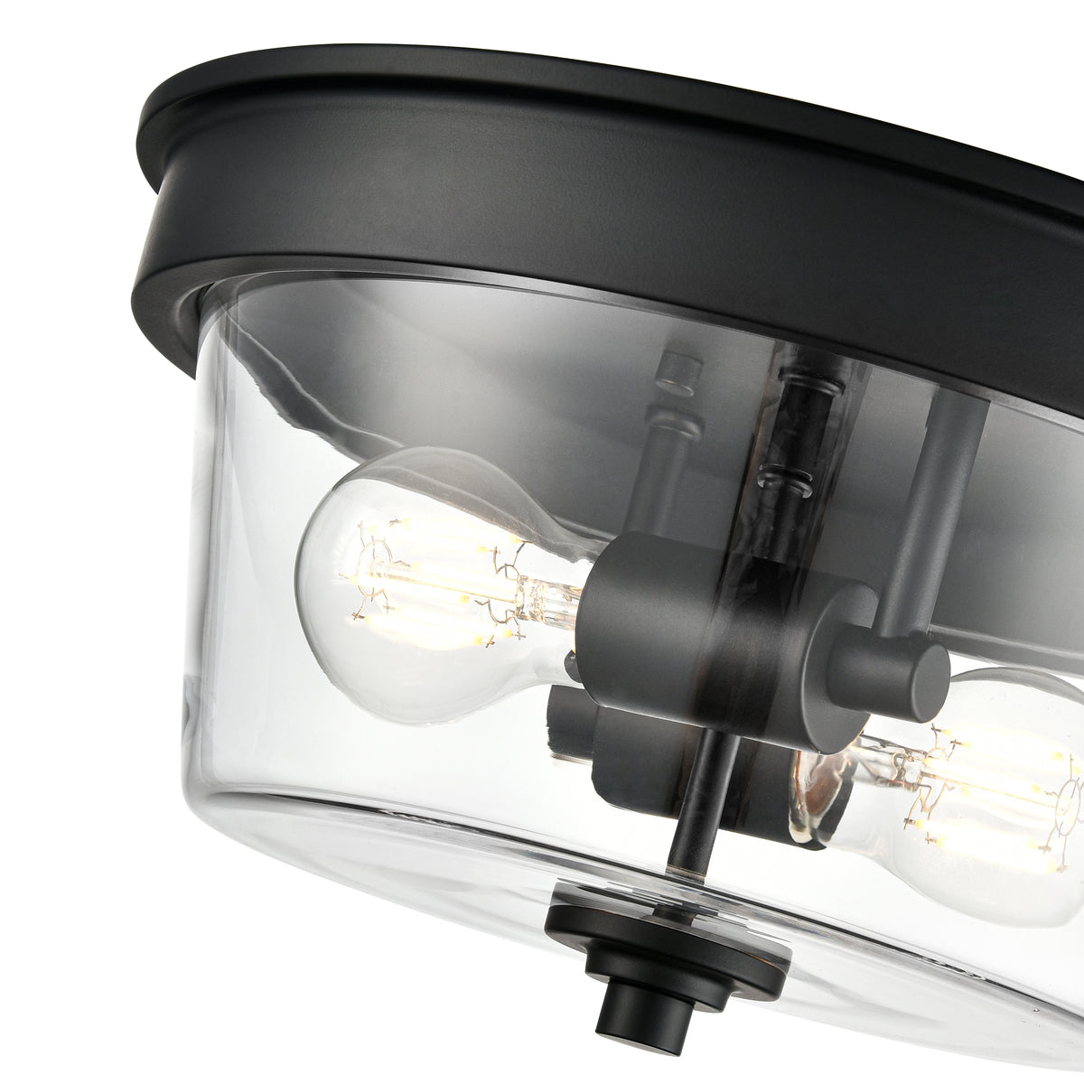 13-inch Strayhan Matte Black 2-Light Clear Glass Flush Mount Ceiling Light