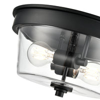 13-inch Strayhan Matte Black 2-Light Clear Glass Flush Mount Ceiling Light