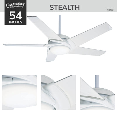 Casablanca 54 inch Stealth Snow White Ceiling Fan with LED Light Kit and Handheld Remote