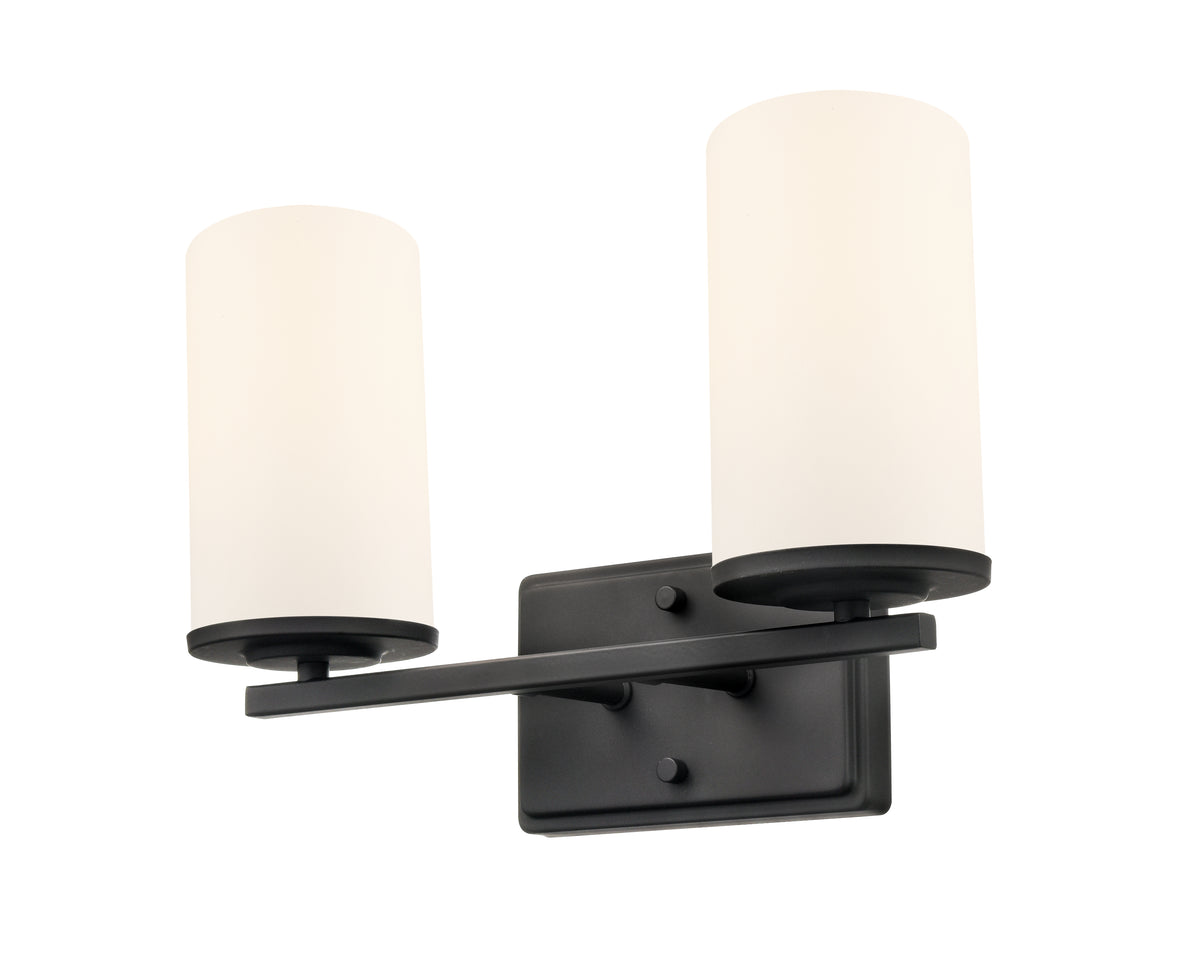 14-inch Verlana Matte Black 2-Light Etched White Glass Bathroom Vanity Light