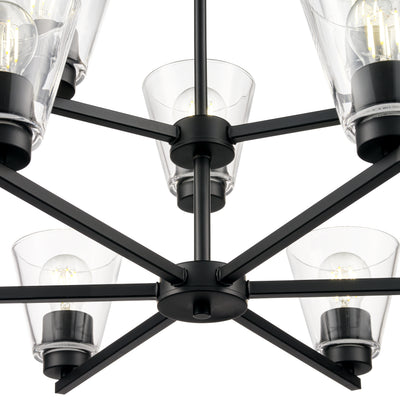 28.5-inch Strayhan Matte Black 9-Light Clear Glass Chandelier