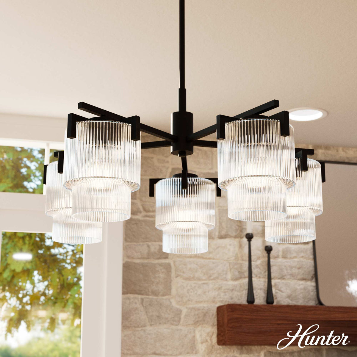 Ontario 27-inch 5-light Matte Black Chandelier with Clear Glass