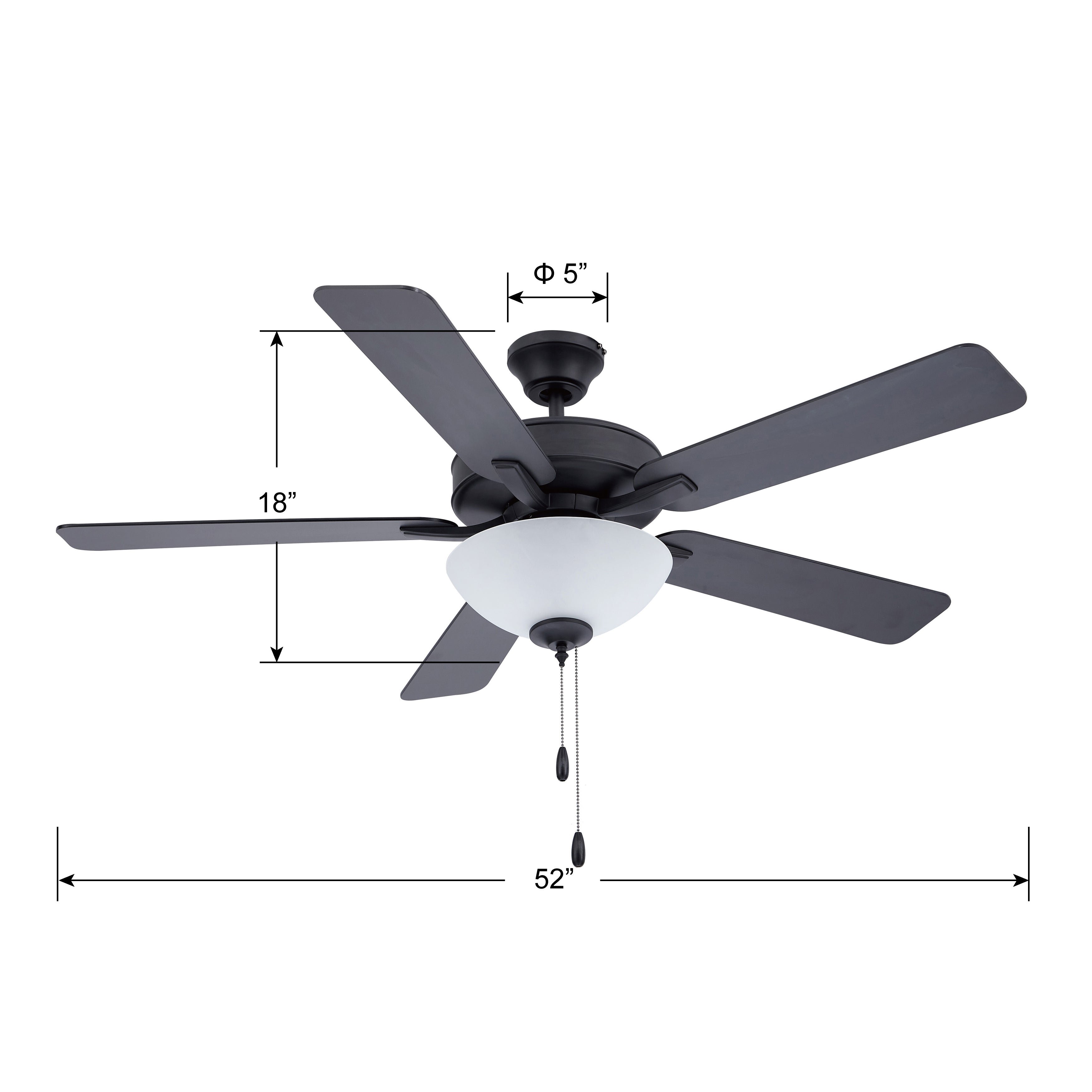 52 Inch Kintrel AC Matte Black Indoor Ceiling Fan 5-Blade 2 Lights Reversible