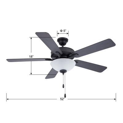 52 Inch Kintrel AC Matte Black Indoor Ceiling Fan 5-Blade 2 Lights Reversible