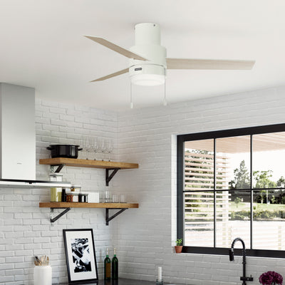 52 inch Brunner Matte White Low Profile Ceiling Fan with LED Light Kit and Pull Chain