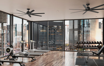 72 inch Downtown ENERGY STAR® Matte Black Damp Rated Ceiling Fan and Wall Control