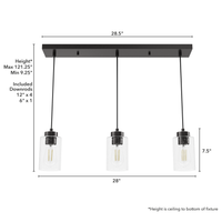 Hartland 26.75-inch 3-light Noble Bronze Linear Pendant Cluster with Seeded Glass