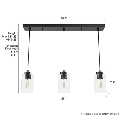 Hartland 26.75-inch 3-light Noble Bronze Linear Pendant Cluster with Seeded Glass