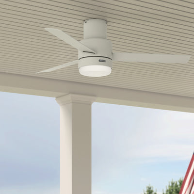 52 inch Gilmour Matte White Low Profile Damp Rated Ceiling Fan with LED Light Kit and Handheld Remote
