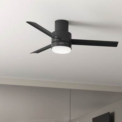 52 inch Gilmour Matte Black Low Profile Damp Rated Ceiling Fan with LED Light Kit and Handheld Remote