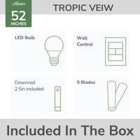 52 inch Tropic View Matte White Damp Rated Ceiling Fan with LED Light Kit and Wall Control