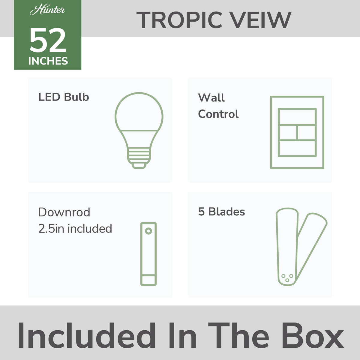 52 inch Tropic View Matte White Damp Rated Ceiling Fan with LED Light Kit and Wall Control