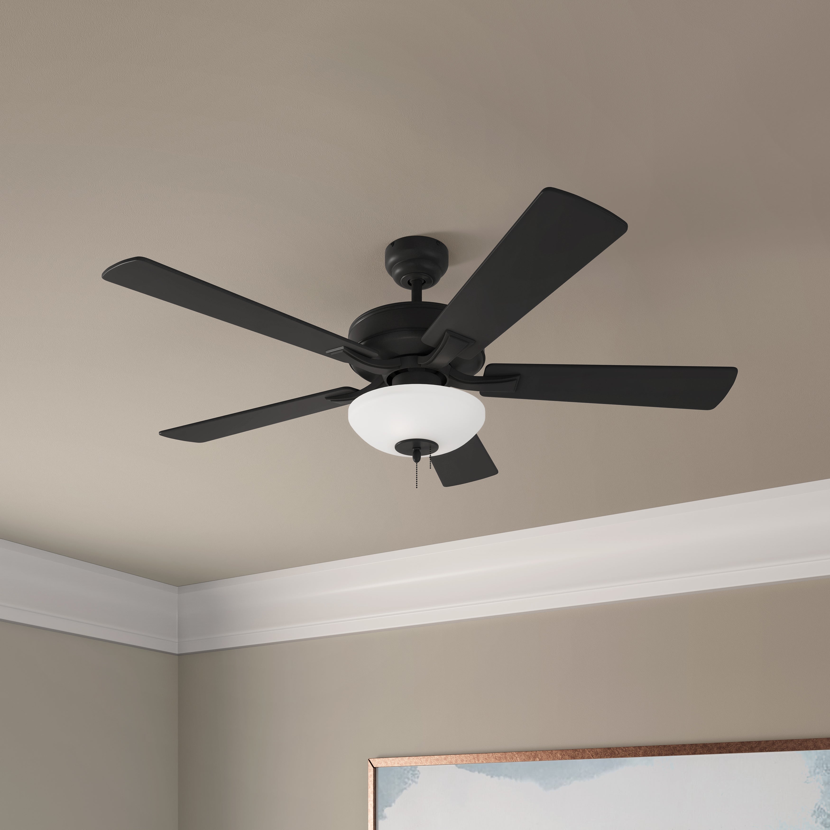 52 Inch Galeson AC Matte Black Indoor Ceiling Fan 5-Blade 2 Lights Reversible