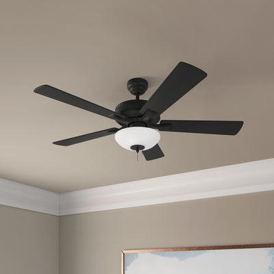 52 Inch Galeson AC Matte Black Indoor Ceiling Fan 5-Blade 2 Lights Reversible