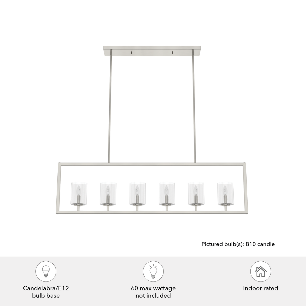 Kerrison 48-inch 6-light Brushed Nickel Linear Chandelier with Seeded Glass